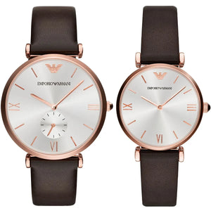 Buy Shop Emporio Armani Classic Analog Silver Dial Brown Leather Strap Watch For Men - AR9038 USA Online