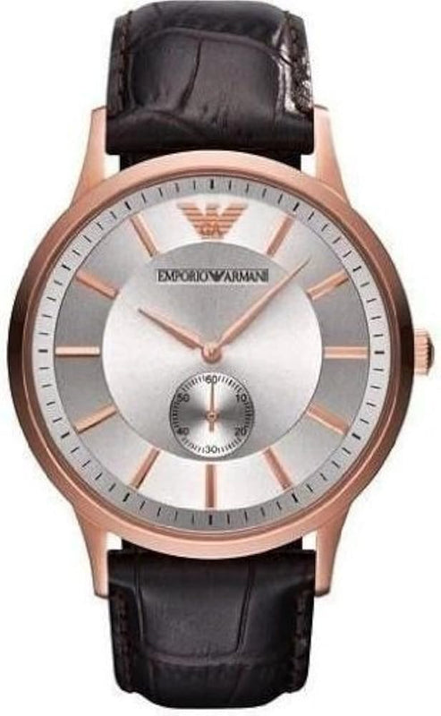 Buy Shop Emporio Armani Classic Analog Silver Dial Brown Leather Strap Watch For Men - AR9101 USA Online