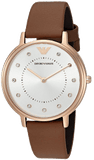 Buy Shop Emporio Armani Classic Analog Silver Dial Brown Leather Strap Watch For Women - AR8040 USA Online