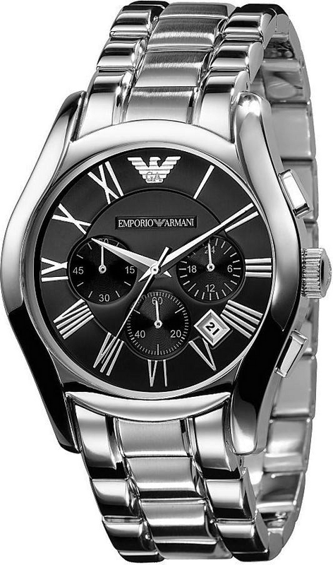 Buy Shop Emporio Armani Valente Chronograph Black Dial Silver Stainless Steel Watch For Men - AR0673 USA Online
