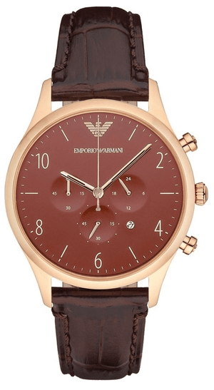 Buy Shop Emporio Armani Classic Chronograph Burgundy Dial Brown Leather Strap Watch For Men - AR1890 USA Online