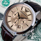 Buy Shop Emporio Armani Classic Chronograph Beige Dial Brown Leather Strap Watch For Men - AR2433 USA Online