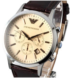 Buy Shop Emporio Armani Classic Chronograph Beige Dial Brown Leather Strap Watch For Men - AR2433 USA Online