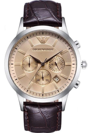 Buy Shop Emporio Armani Classic Chronograph Beige Dial Brown Leather Strap Watch For Men - AR2433 USA Online
