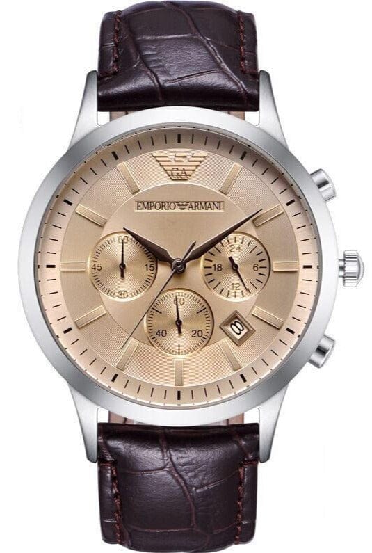 Buy Shop Emporio Armani Classic Chronograph Beige Dial Brown Leather Strap Watch For Men - AR2433 USA Online