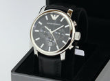 Buy Shop Emporio Armani Classic Chronograph Black Dial Black Leather Strap Watch For Men - AR0431 USA Online