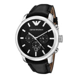 Buy Shop Emporio Armani Classic Chronograph Black Dial Black Leather Strap Watch For Men - AR0431 USA Online