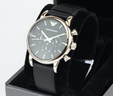 Buy Shop Emporio Armani Classic Chronograph Black Dial Black Leather Strap Watch For Men - AR1733 USA Online