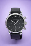 Buy Shop Emporio Armani Classic Chronograph Black Dial Black Leather Strap Watch For Men - AR1733 USA Online