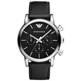 Buy Shop Emporio Armani Classic Chronograph Black Dial Black Leather Strap Watch For Men - AR1733 USA Online
