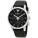 Buy Shop Emporio Armani Classic Chronograph Black Dial Black Leather Strap Watch For Men - AR1733 USA Online
