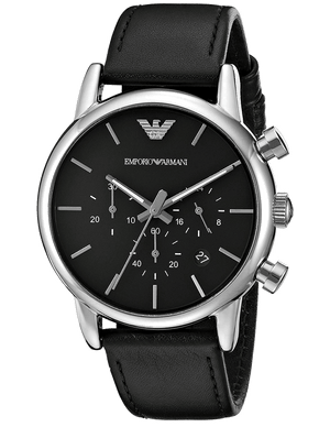 Buy Shop Emporio Armani Classic Chronograph Black Dial Black Leather Strap Watch For Men - AR1733 USA Online