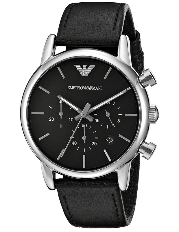 Buy Shop Emporio Armani Classic Chronograph Black Dial Black Leather Strap Watch For Men - AR1733 USA Online