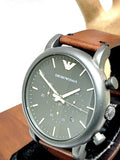 Buy Shop Emporio Armani Classic Chronograph Black Dial Brown Leather Strap Watch For Men - AR1919 USA Online