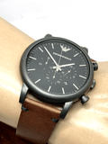 Buy Shop Emporio Armani Classic Chronograph Black Dial Brown Leather Strap Watch For Men - AR1919 USA Online