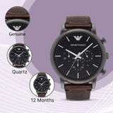 Buy Shop Emporio Armani Classic Chronograph Black Dial Brown Leather Strap Watch For Men - AR1919 USA Online