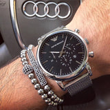 Buy Shop Emporio Armani Classic Chronograph Black Dial Silver Mesh Bracelet Watch For Men - AR1808 USA Online