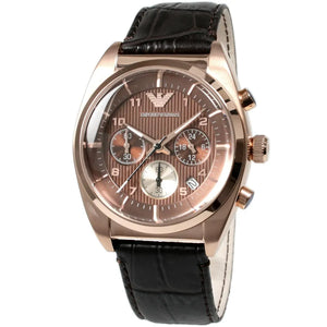 Buy Shop Emporio Armani Classic Chronograph Brown Dial Brown Leather Strap Watch for Men - AR0371 USA Online