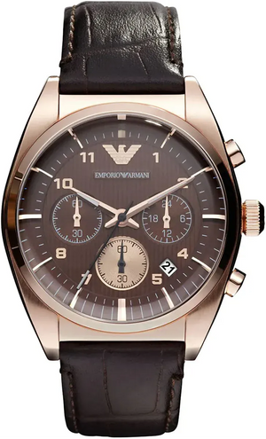 Buy Shop Emporio Armani Classic Chronograph Brown Dial Brown Leather Strap Watch for Men - AR0371 USA Online