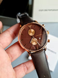 Buy Shop Emporio Armani Classic Chronograph Brown Dial Brown Leather Strap Watch For Men - AR0387 USA Online