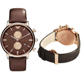 Buy Shop Emporio Armani Classic Chronograph Brown Dial Brown Leather Strap Watch For Men - AR0387 USA Online