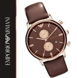 Buy Shop Emporio Armani Classic Chronograph Brown Dial Brown Leather Strap Watch For Men - AR0387 USA Online