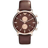 Buy Shop Emporio Armani Classic Chronograph Brown Dial Brown Leather Strap Watch For Men - AR0387 USA Online