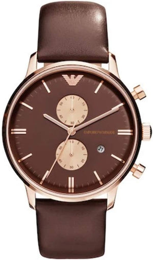 Buy Shop Emporio Armani Classic Chronograph Brown Dial Brown Leather Strap Watch For Men - AR0387 USA Online