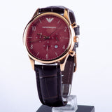 Buy Shop Emporio Armani Classic Chronograph Burgundy Dial Brown Leather Strap Watch For Men - AR1890 USA Online
