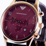 Buy Shop Emporio Armani Classic Chronograph Burgundy Dial Brown Leather Strap Watch For Men - AR1890 USA Online