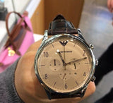 Buy Shop Emporio Armani Classic Chronograph Cream Dial Brown Leather Strap Watch For Men - AR1878 USA Online