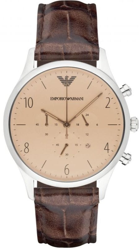 Buy Shop Emporio Armani Classic Chronograph Cream Dial Brown Leather Strap Watch For Men - AR1878 USA Online