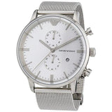 Buy Shop Emporio Armani Classic Chronograph Quartz Silver Dial Silver Mesh Bracelet Watch For Men - AR0390 USA Online