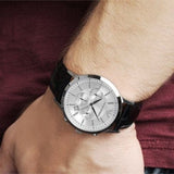 Buy Shop Emporio Armani Classic Chronograph Silver Dial Black Leather Strap Watch For Men - AR2432 USA Online