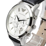 Buy Shop Emporio Armani Classic Chronograph Silver Dial Black Leather Strap Watch For Men - AR2432 USA Online