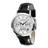 Buy Shop Emporio Armani Classic Chronograph Silver Dial Black Leather Strap Watch For Men - AR2432 USA Online