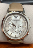 Buy Shop Emporio Armani Classic Chronograph Silver Dial Brown Leather Strap Watch For Men - AR2471 USA Online