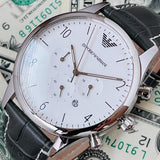 Buy Shop Emporio Armani Classic Chronograph Silver Dial Grey Leather Strap Watch For Men - AR1861 USA Online