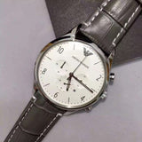 Buy Shop Emporio Armani Classic Chronograph Silver Dial Grey Leather Strap Watch For Men - AR1861 USA Online