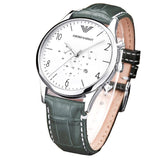 Buy Shop Emporio Armani Classic Chronograph Silver Dial Grey Leather Strap Watch For Men - AR1861 USA Online