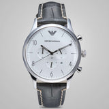 Buy Shop Emporio Armani Classic Chronograph Silver Dial Grey Leather Strap Watch For Men - AR1861 USA Online
