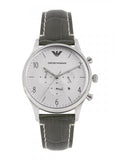 Buy Shop Emporio Armani Classic Chronograph Silver Dial Grey Leather Strap Watch For Men - AR1861 USA Online