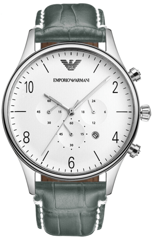 Buy Shop Emporio Armani Classic Chronograph Silver Dial Grey Leather Strap Watch For Men - AR1861 USA Online