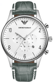 Buy Shop Emporio Armani Classic Chronograph Silver Dial Grey Leather Strap Watch For Men - AR1861 USA Online