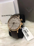 Buy Shop Emporio Armani Classic Chronograph White Dial Brown Leather Strap Watch For Men - AR1809 USA Online