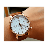 Buy Shop Emporio Armani Classic Chronograph White Dial Brown Leather Strap Watch For Men - AR1809 USA Online