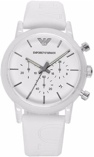 Buy Shop Emporio Armani Classic Chronograph White Dial White Rubber Strap Watch For Men - AR1054 USA Online