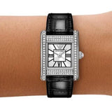 Buy Shop Emporio Armani Classic Crystals Silver Dial Black Leather Strap Watch for Women - AR11660 USA Online