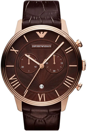 Buy Shop Emporio Armani Classic Large Chronograph Brown Dial Brown Leather Strap Watch for Men - AR1616 USA Online