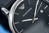 Buy Shop Emporio Armani Classic Quartz Blue Dial Black Leather Strap Watch For Men - AR1731 USA Online
